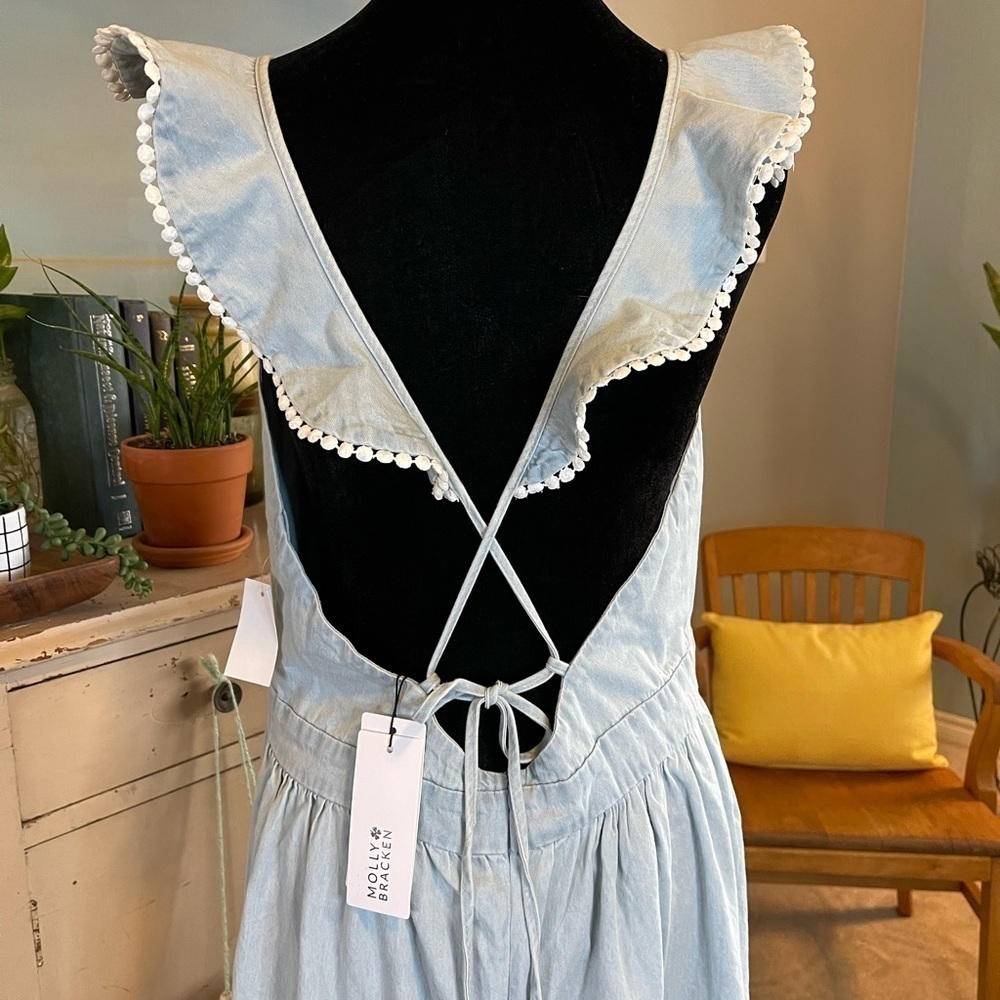 Molly Bracken Maxi Dress Light Denim Coquette Country Western Ruffle Boho Sz XL - Picture 7 of 16